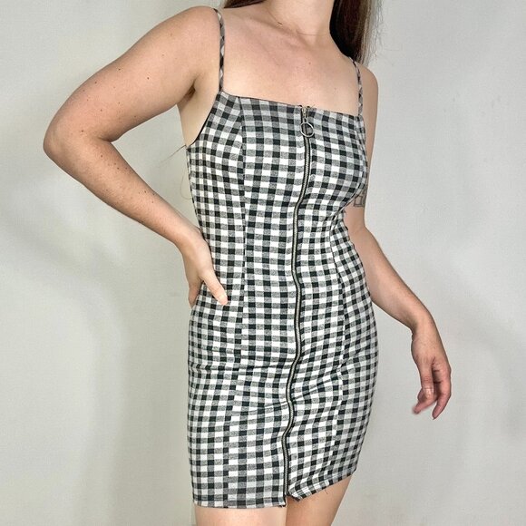 *Room Service Black and White Gingham Spaghetti Strap Dress - Picture 1 of 7